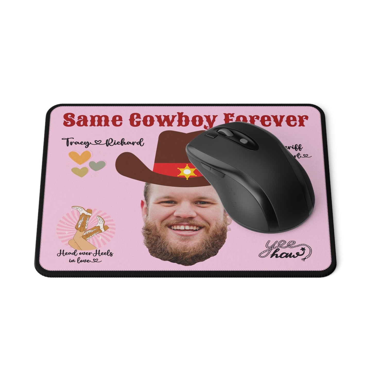 Custom Cowboy themed Mouse Pad Add Photo | Personalized Gift for Wife, Girlfriend, Bride to be, Mrs for Birthdays Christmas Valentine's day