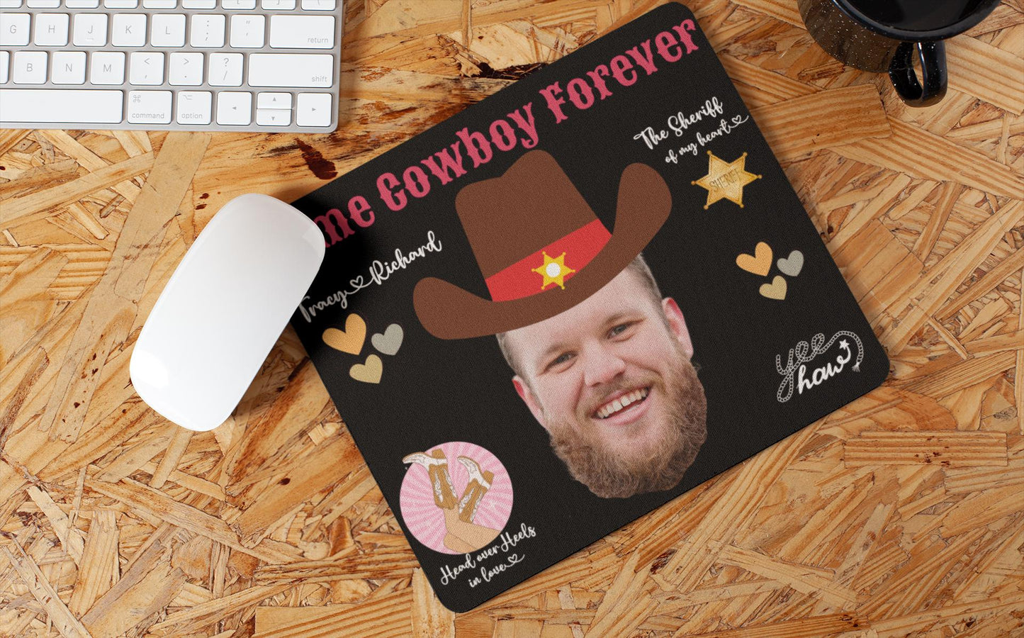 Custom Cowboy themed Mouse Pad Add Photo | Personalized Gift for Wife, Girlfriend, Bride to be, Mrs for Birthdays Christmas Valentine's day