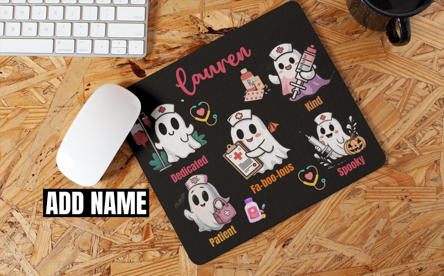 Custom Ghost-Themed Affirmation Mouse Pad for Nurse | Non-Slip Spooky Fall Halloween Desk Decor for Nurse Funny Halloween gift for Men women