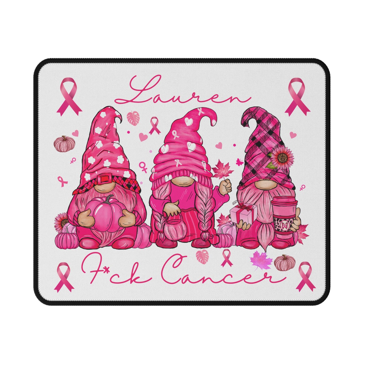 Custom Gnome Fall Cancer Awareness Mouse Pad | Personalized Cancer Gifts for Men Women Dad Mom Friend Autumn Desk Decor Oncology Chemo Gift