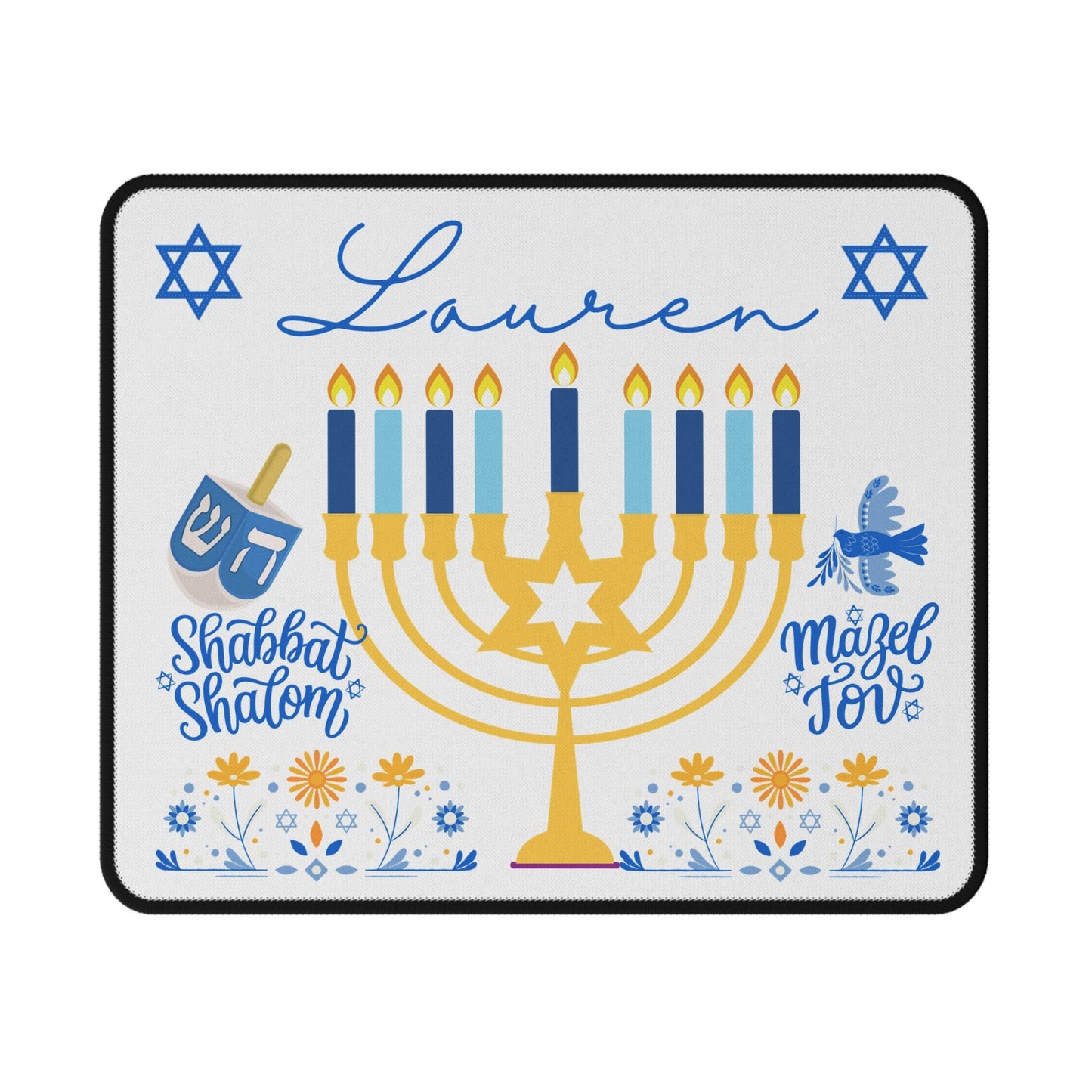 Custom Jewish Hanukkah Non-Slip Mouse Pad | Personalized Jewish Desk Accessory | Unique Festive Chanukah Israeli Holiday Gift for Men Women