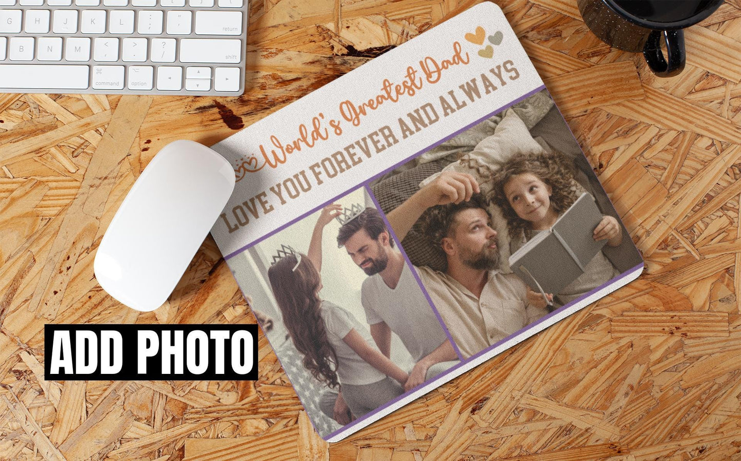 Custom Dad Non-Slip Mouse Pad Add Photo | Personalized Daddy Desk Accessory | Unique Dad Christmas Birthday Festive gift for Father's day