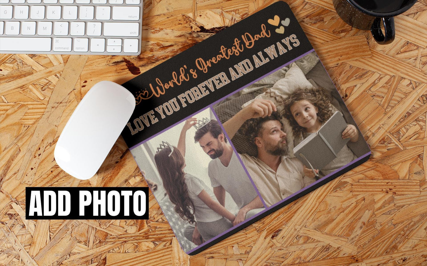 Custom Dad Non-Slip Mouse Pad Add Photo | Personalized Daddy Desk Accessory | Unique Dad Christmas Birthday Festive gift for Father's day