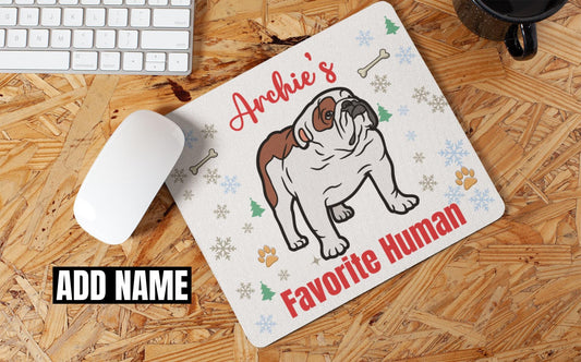 Custom Non-Slip Mouse Pad English Bulldog Personalized Christmas Gift for Bulldog Owner for Birthday Winter Xmas Bulldog Mom Dad Gift