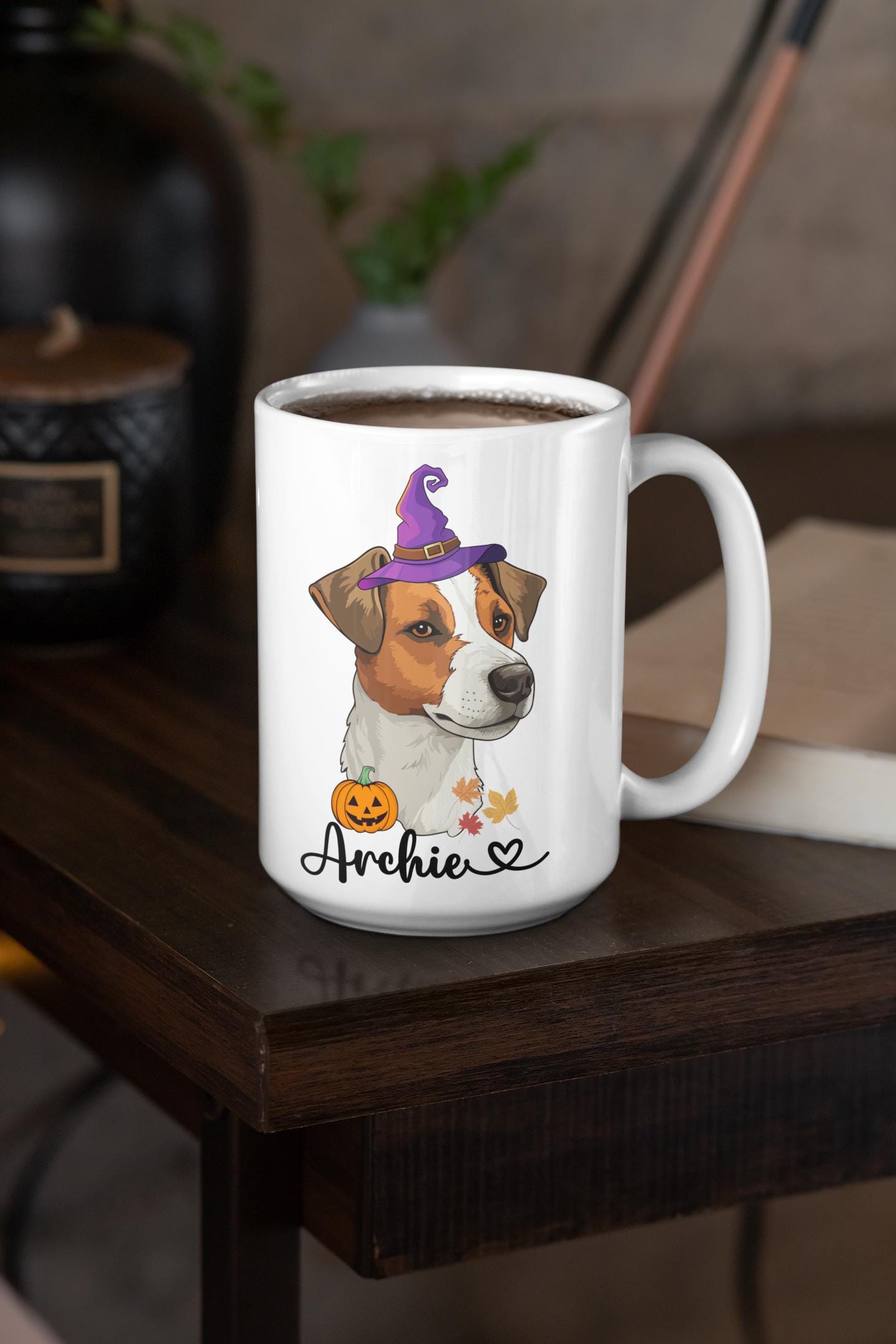 Custom Jack Russell Dog Witch Halloween Coffee Mug, Personalized Jack Russell Gifts