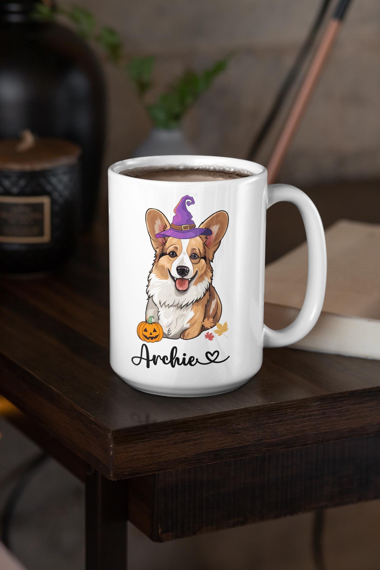 Custom Corgi Witch Dog Halloween Coffee Mug Personalized Corgi Gifts