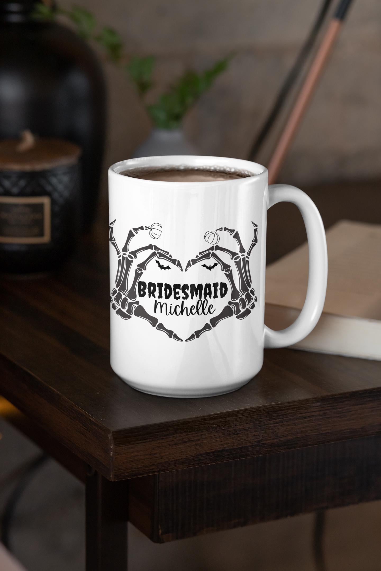 Personalized Spooky Bridesmaid Ceramic Mug Gift for Halloween Bachelorette