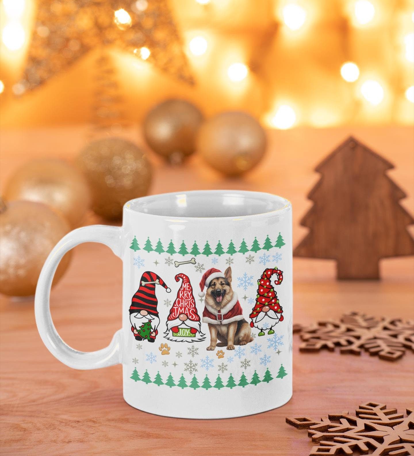 Festive German Shepherd Christmas Mug Cute Holiday Dog Lover Ceramic Coffee Mugs Xmas Gift for  Dog Owner Christmas German Shepherd Mug gift