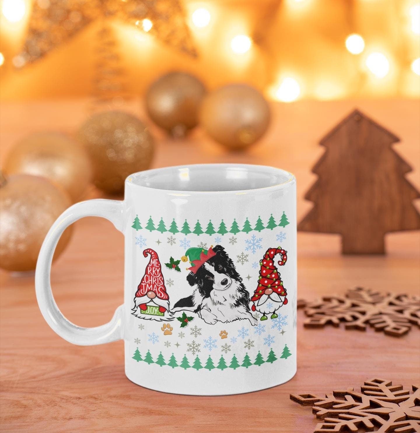 Festive Border Collie Christmas Mug Cute Holiday Dog Lover Ceramic Coffee Mugs Xmas Gift for Dog Owner Christmas Border Collie Dog Owner Mug