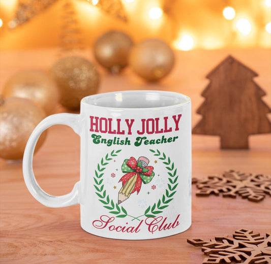 English Teacher Christmas Mug | Personalized Holiday mug Gift for English Teachers | Festive English Mug | Teacher Appreciation Coffee Cup