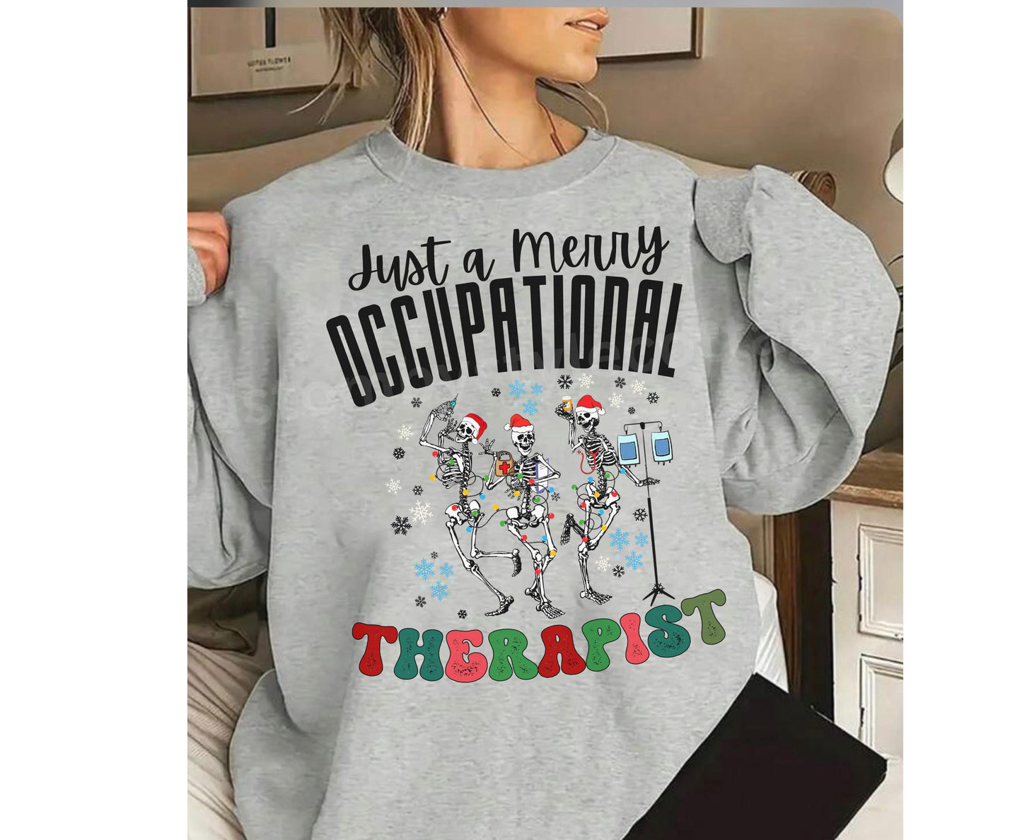 Trendy Occupational Therapist Christmas Tee Sweatshirt, Christmas OT Occu therapist T shirts Jumper Retro Xmas Skeleton shirt gift for OTA