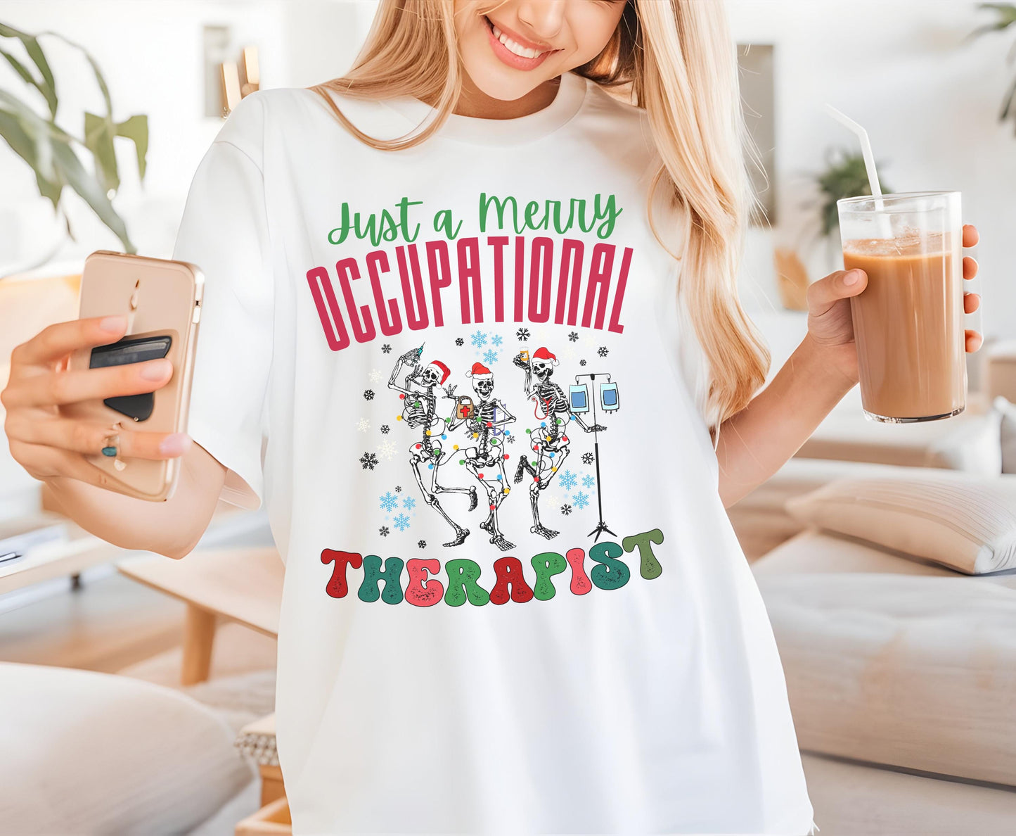 Trendy Occupational Therapist Christmas Tee Sweatshirt, Christmas OT Occu therapist T shirts Jumper Retro Xmas Skeleton shirt gift for OTA