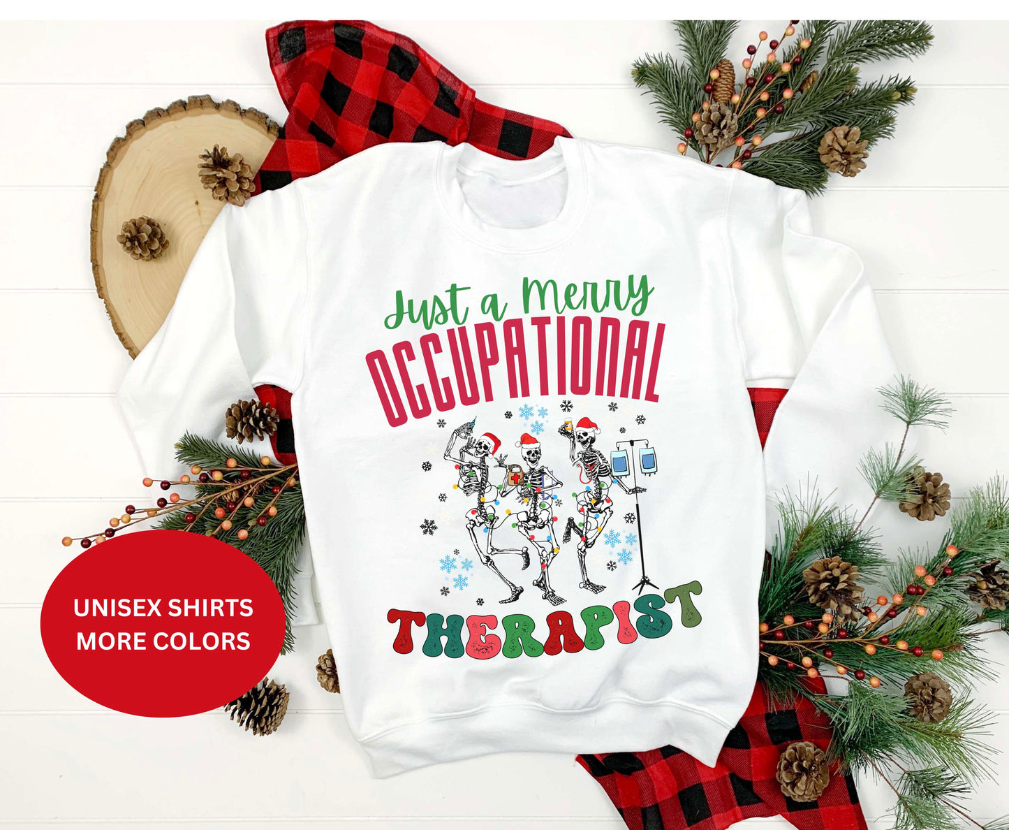 Trendy Occupational Therapist Christmas Tee Sweatshirt, Christmas OT Occu therapist T shirts Jumper Retro Xmas Skeleton shirt gift for OTA