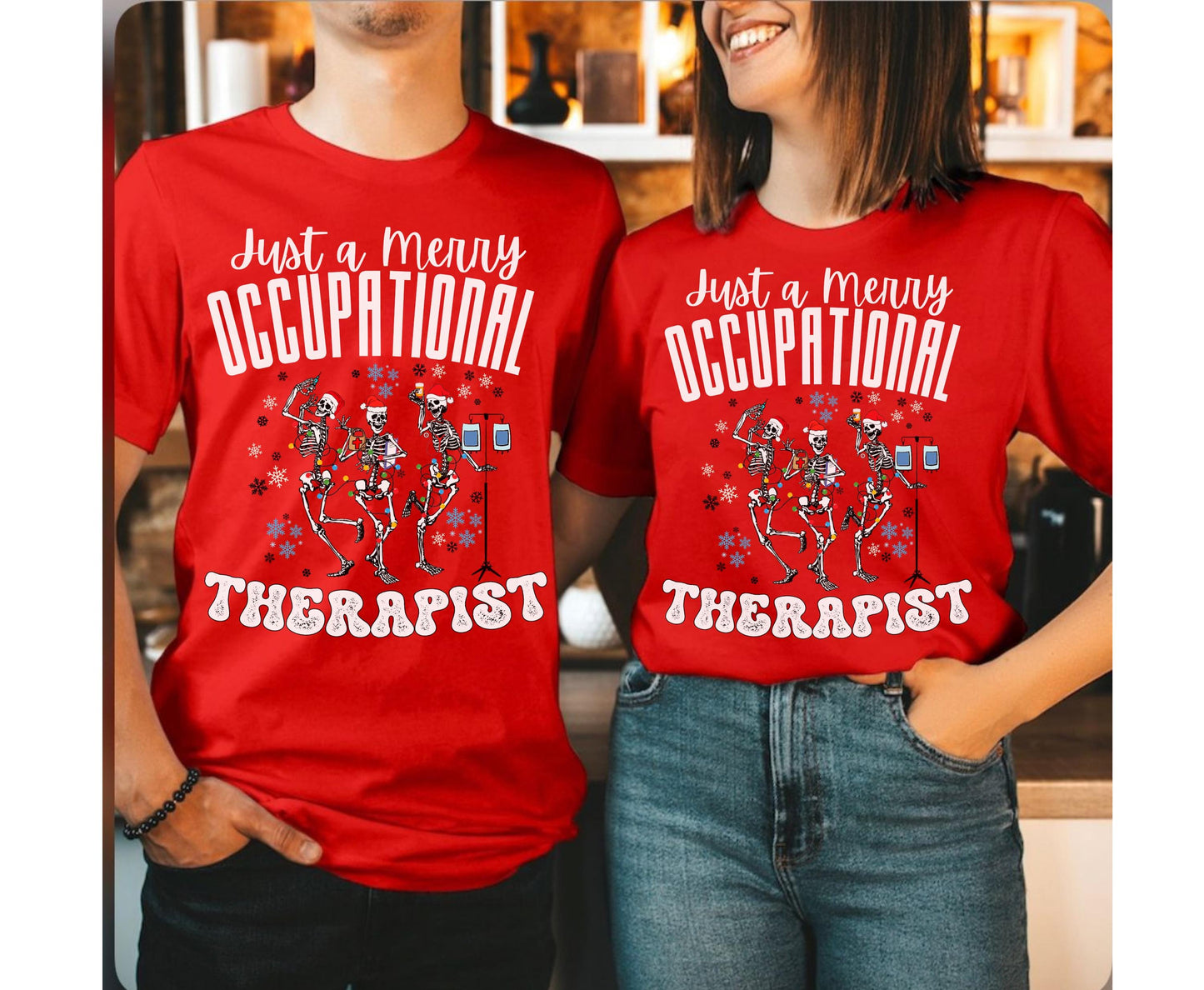 Trendy Occupational Therapist Christmas Tee Sweatshirt, Christmas OT Occu therapist T shirts Jumper Retro Xmas Skeleton shirt gift for OTA