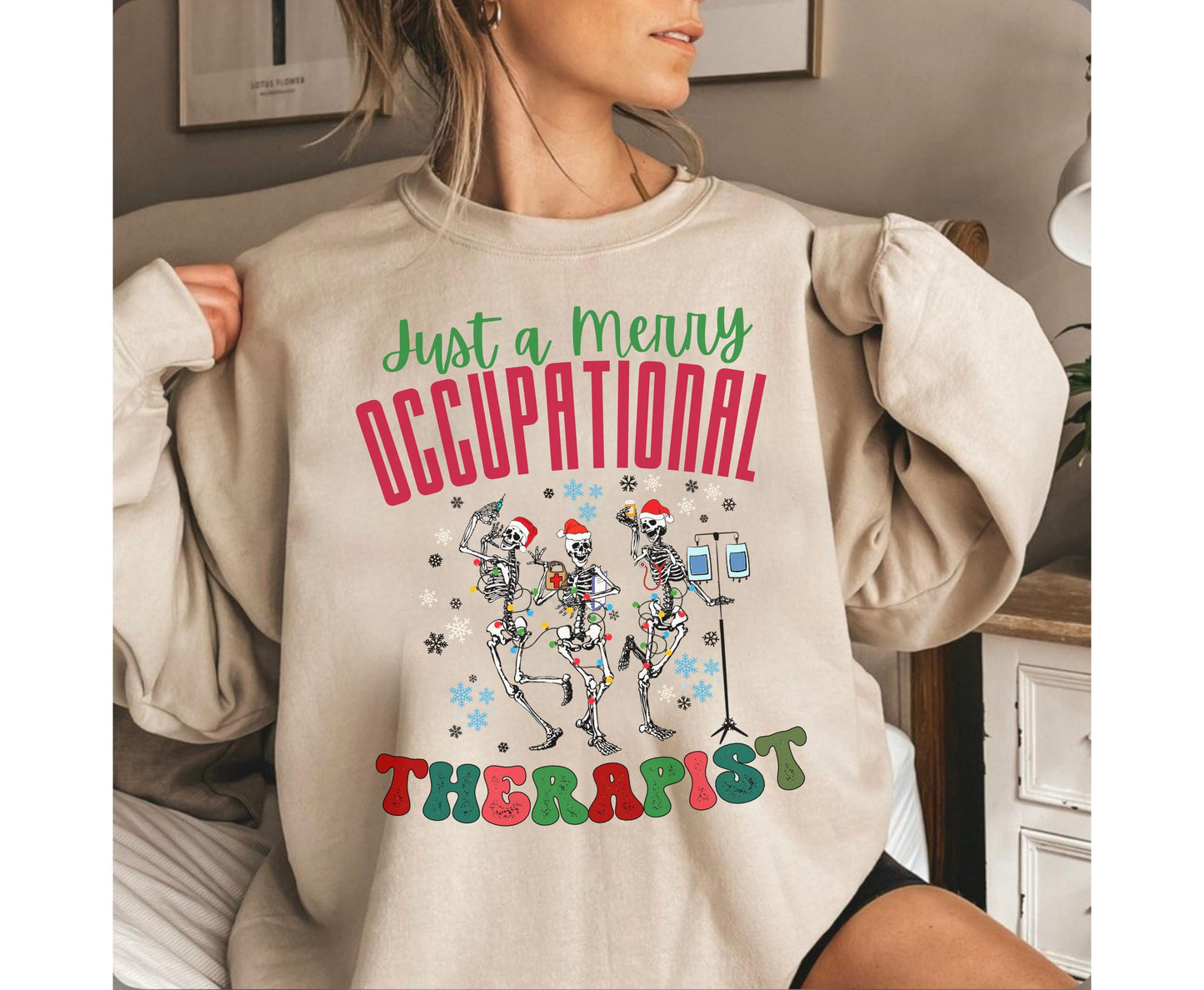 Trendy Occupational Therapist Christmas Tee Sweatshirt, Christmas OT Occu therapist T shirts Jumper Retro Xmas Skeleton shirt gift for OTA