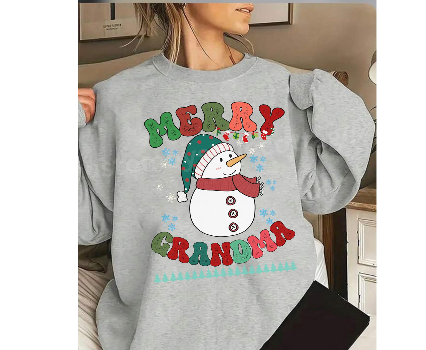 Retro Merry Grandma Christmas Sweatshirt Tshirt Hoodie- Grandmom Naan Gift