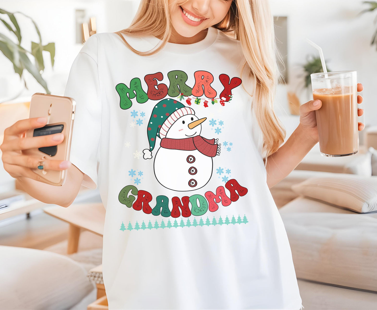 Retro Merry Grandma Christmas Sweatshirt Tshirt Hoodie- Grandmom Naan Gift