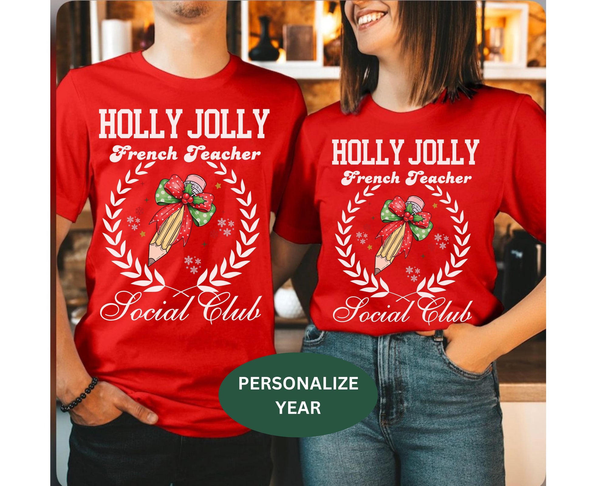 French teacher social club  gifts teacher matching christmas tee shirts