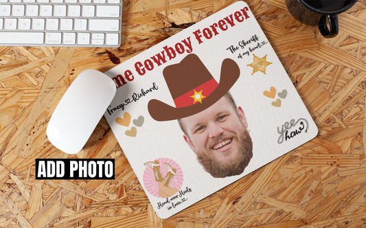 Custom Cowboy themed Mouse Pad Add Photo | Personalized Gift for Wife, Girlfriend, Bride to be, Mrs for Birthdays Christmas Valentine's day