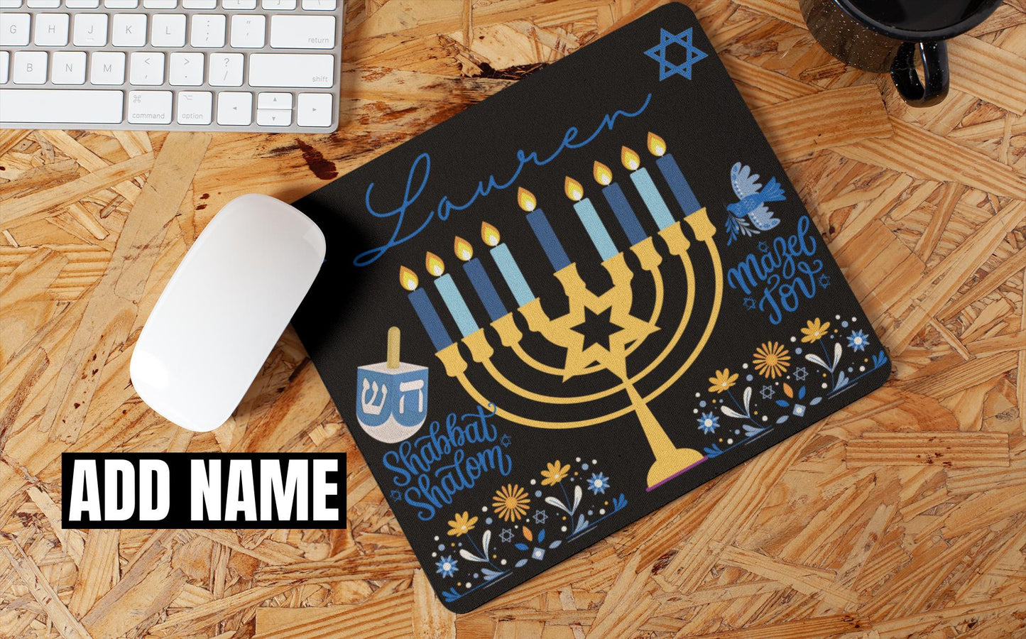 Custom Jewish Hanukkah Non-Slip Mouse Pad | Personalized Jewish Desk Accessory | Unique Festive Chanukah Israeli Holiday Gift for Men Women