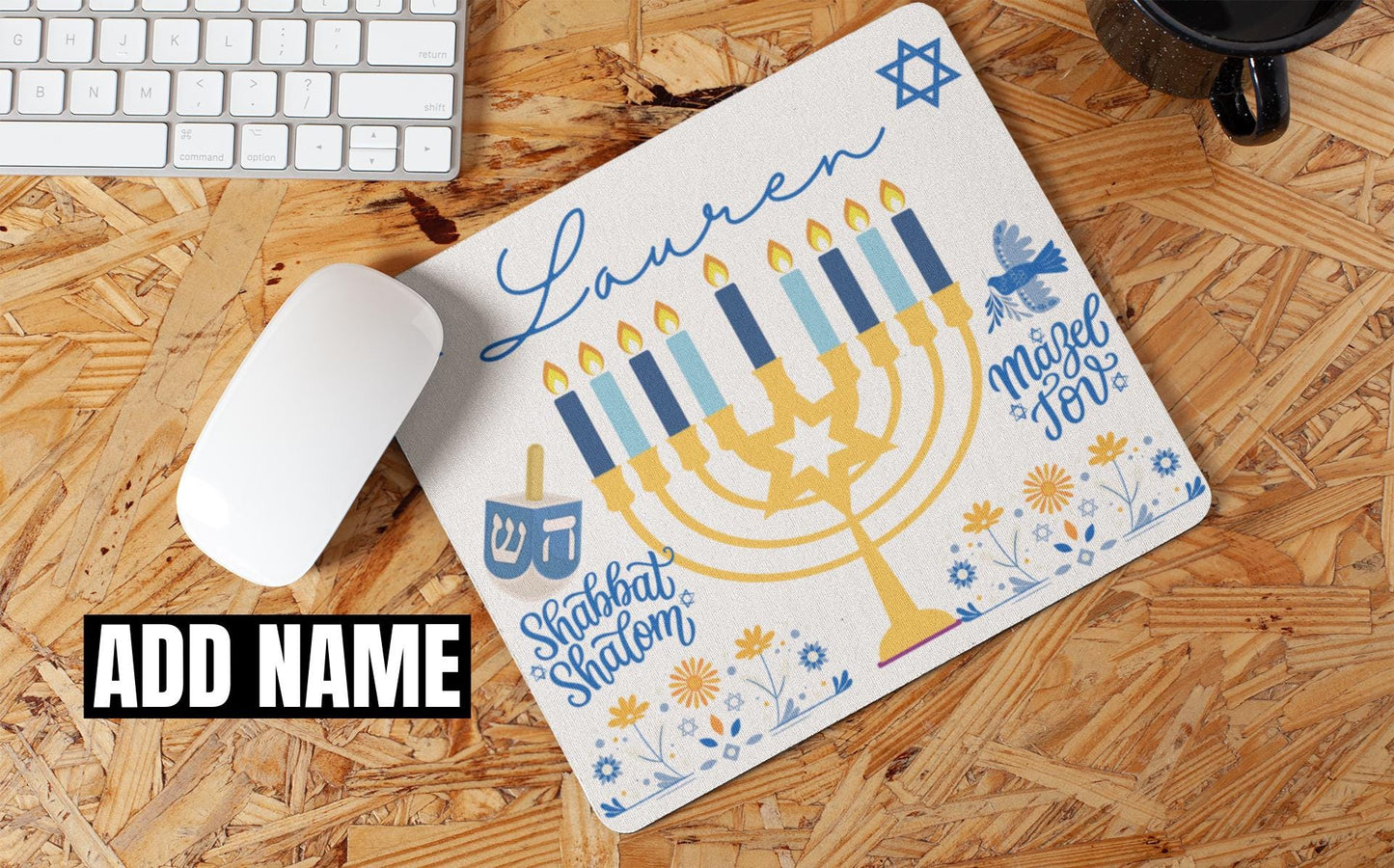 Custom Jewish Hanukkah Non-Slip Mouse Pad | Personalized Jewish Desk Accessory | Unique Festive Chanukah Israeli Holiday Gift for Men Women