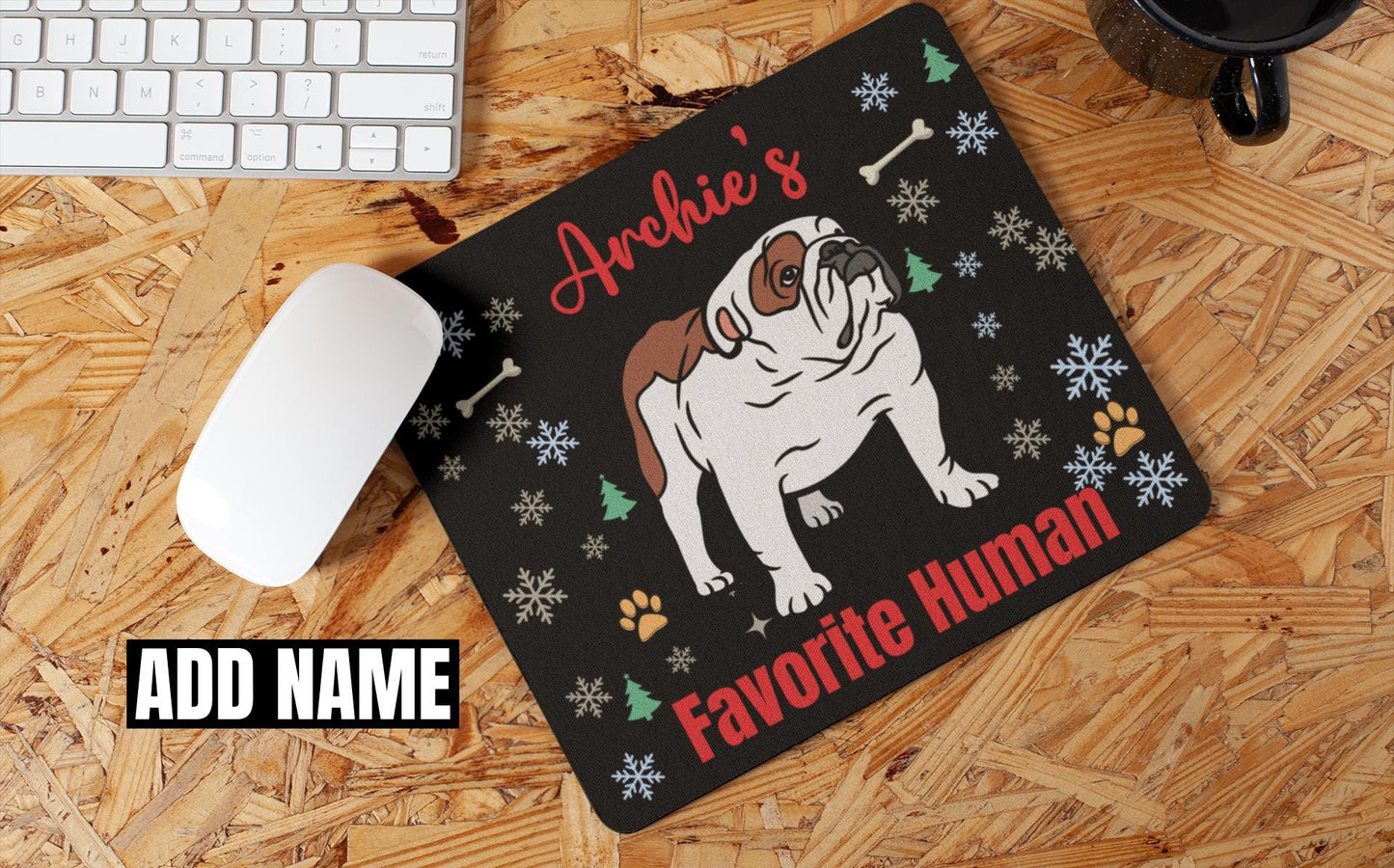 Custom Non-Slip Mouse Pad English Bulldog Personalized Christmas Gift for Bulldog Owner for Birthday Winter Xmas Bulldog Mom Dad Gift