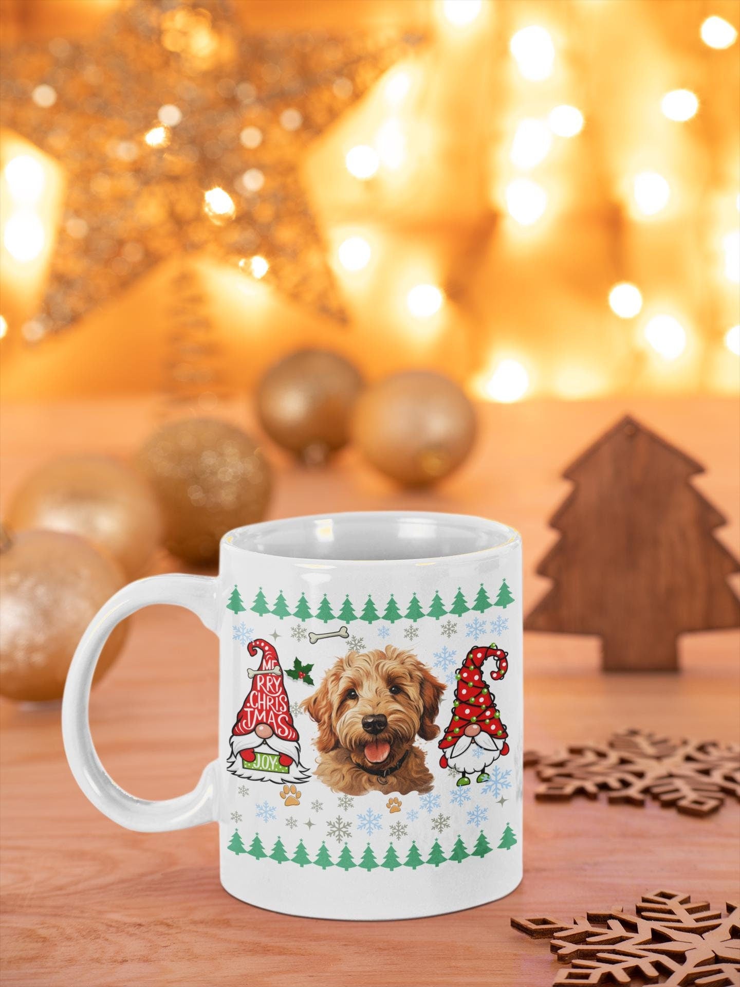 Festive Golden Doodle Christmas Mug Cute Holiday Dog Lover Ceramic Coffee Mugs Xmas Gift for Dog Owner Christmas Golden Doodle Dog Owner Mug