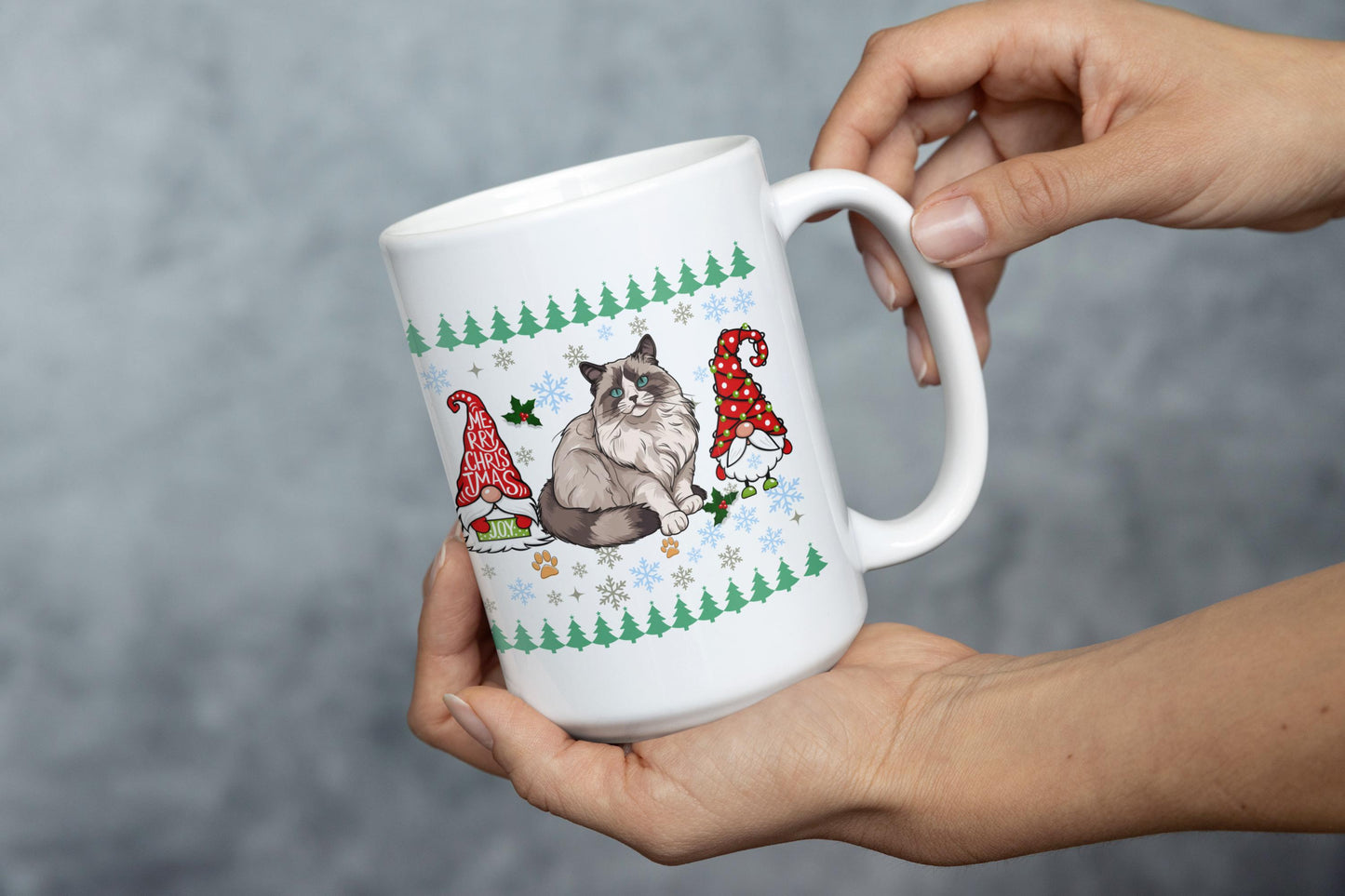 Festive Ragdoll Christmas Mug Cute Holiday Cat Lover Ceramic Coffee Mugs Xmas Gift for Cat Owner Christmas Ragdoll Cat Mom Dad Owner Mug