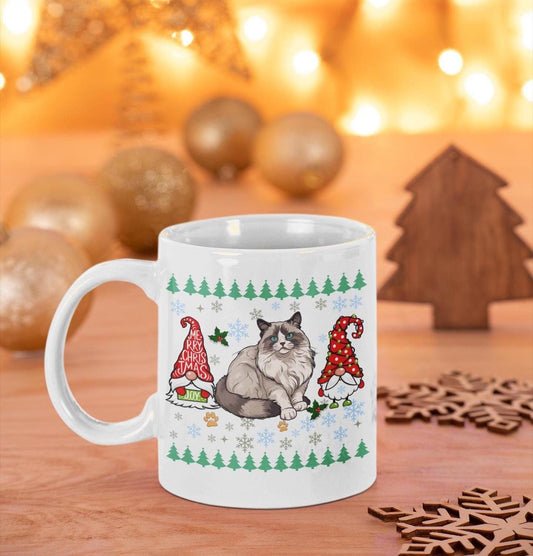 Festive Ragdoll Christmas Mug Cute Holiday Cat Lover Ceramic Coffee Mugs Xmas Gift for Cat Owner Christmas Ragdoll Cat Mom Dad Owner Mug