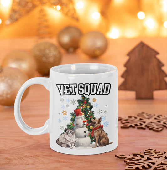 Festive Christmas Tree Vet Squad Mug Winter Holiday Veterinarian Team Mug Gift | Xmas Vet Nurse Ceramic Coffee Mugs Veterinary Staff mug