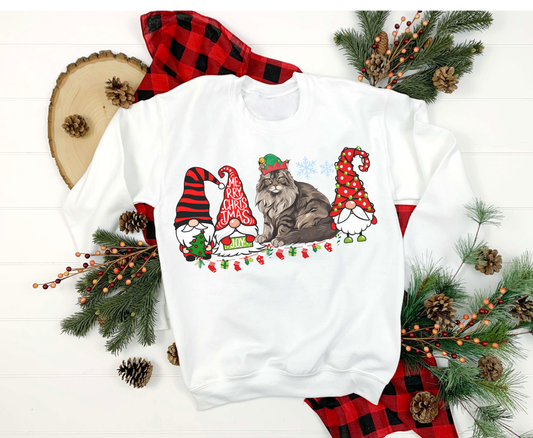 Festive Main coon Cat Christmas Tree top Shirt Cute Holiday Cat Lover Sweatshirt Hoodie