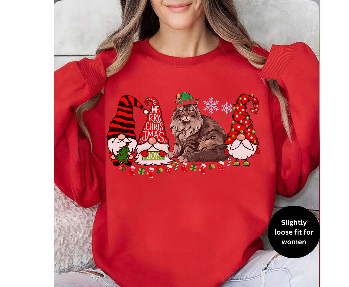 Festive Main coon Cat Christmas Tree top Shirt Cute Holiday Cat Lover Sweatshirt Hoodie