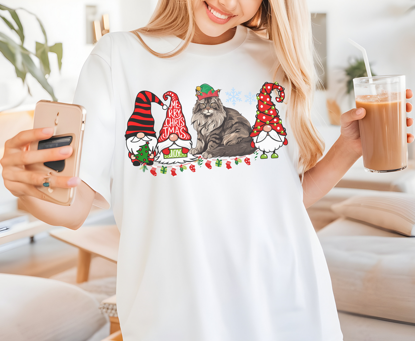 Festive Main coon Cat Christmas Tree top Shirt Cute Holiday Cat Lover Sweatshirt Hoodie