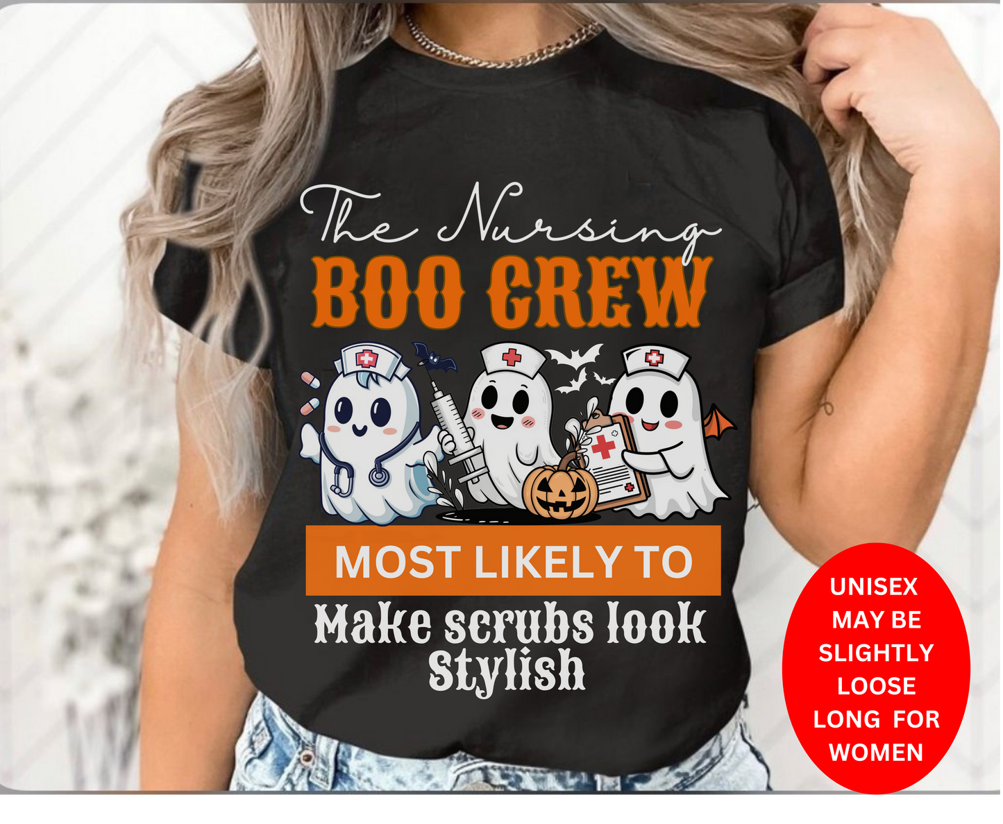 Custom Halloween Nursing Boo Crew Shirt for Men Women | Personalized Spooky Nurse Gift