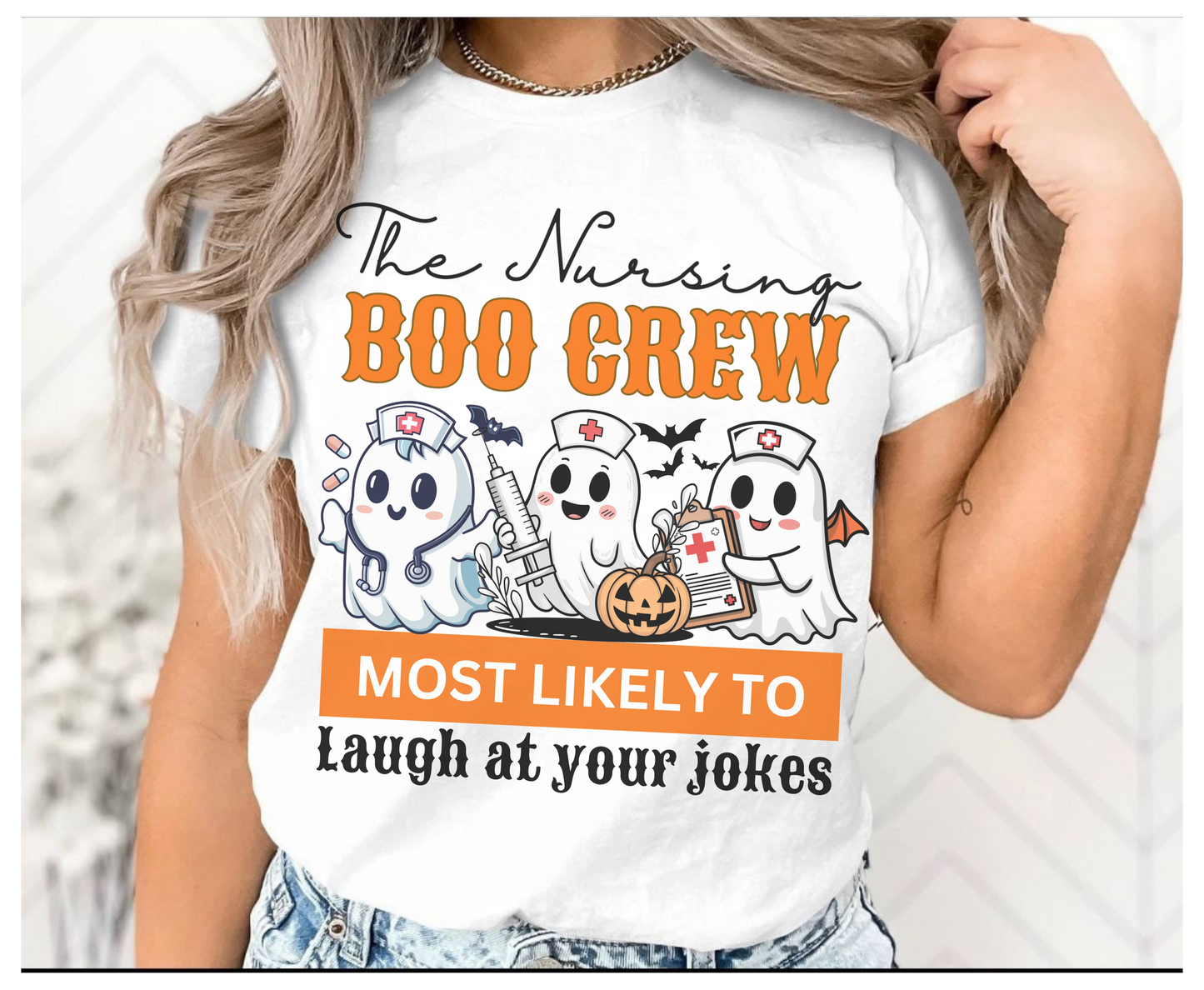 Custom Halloween Nursing Boo Crew Shirt for Men Women | Personalized Spooky Nurse Gift