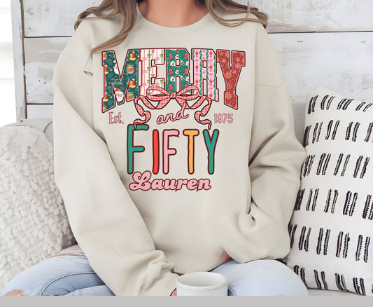 Merry and Fifty Christmas Birthday Shirts for Men Women - Unisex 50th Christmas Tee Sweatshirt 50th gifts