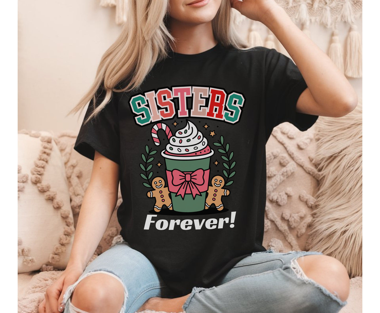 Sisters Forever Christmas Tee Jumper - Festive Gifts for Sisters
