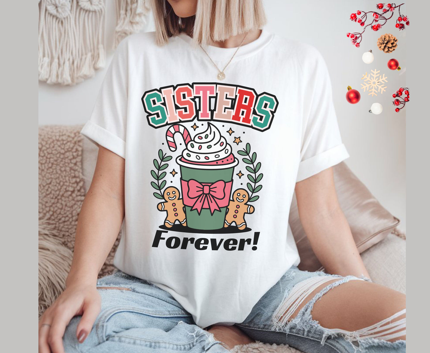Sisters Forever Christmas Tee Jumper - Festive Gifts for Sisters