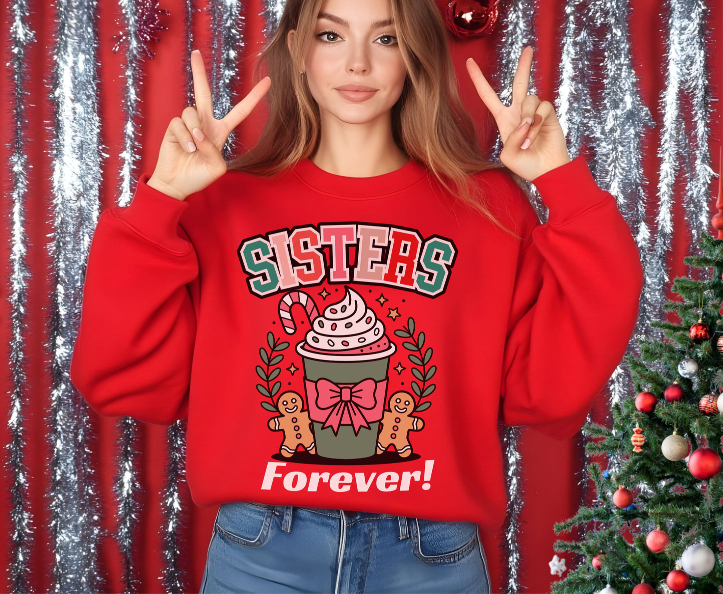 Sisters Forever Christmas Tee Jumper - Festive Gifts for Sisters